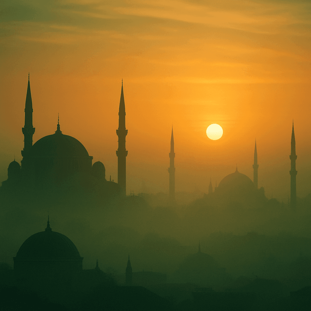 Adhan over the old city at sunrise.